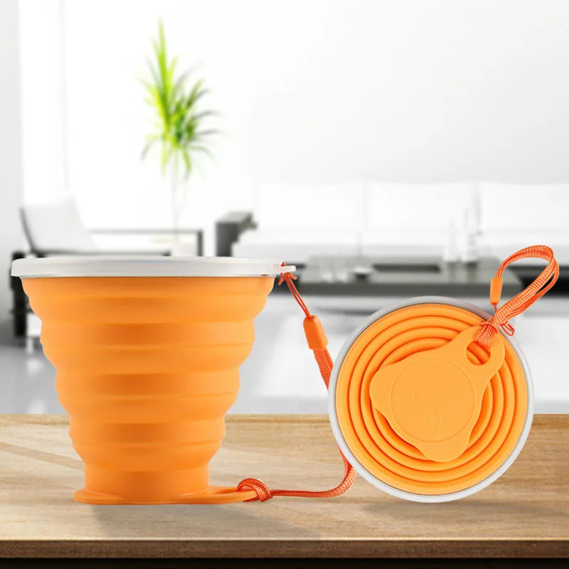 Mini Retractable Cup Folding Cup SiliconeOutdoor Travel Portable Teacup Coffee Drinking Mug with Lid