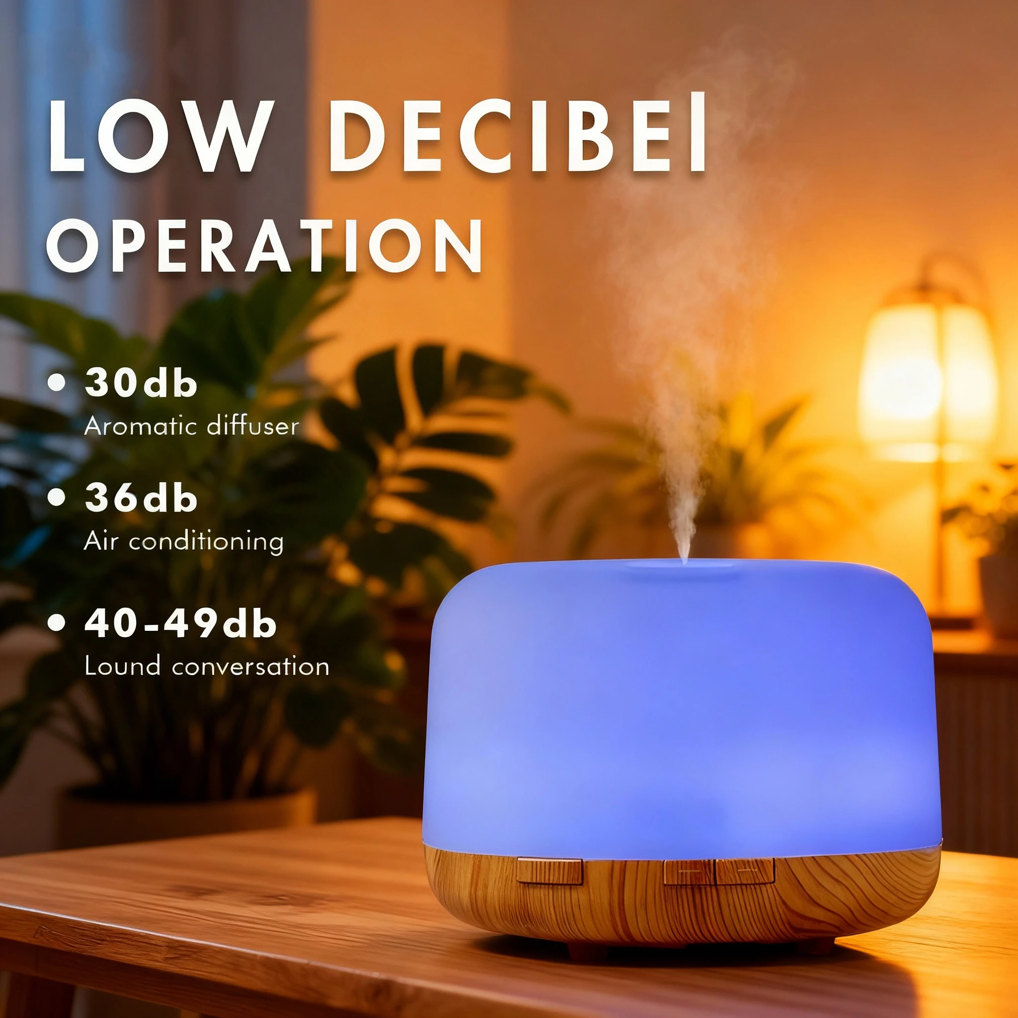 500ml Ultrasonic Air Humidifier Bedroom Aroma Diffuser with Remote Control, Auto-off and 7 Colors Light Bedside Table Light