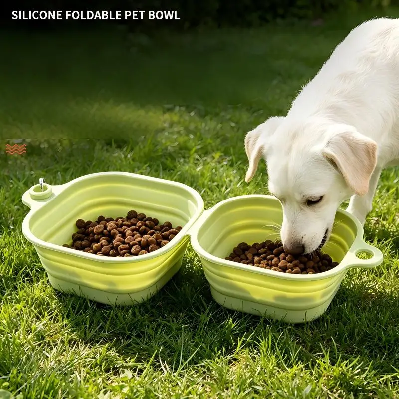 New Model of Two-In-One Silicone Foldable Double Bowl for Walking Dogs, Portable Pet Water and Food Bowl Suitable for Both Cats and Dogs