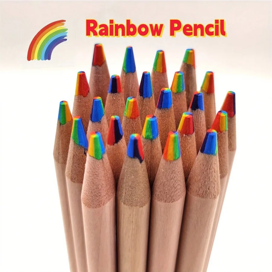 6/12/24 Set mit 24 bunten Holzstiften, 7-in-1 Regenbogen-Zeichenstifte. Geeignet zum Skizzieren, Kritzeln, Malen und Zeichnen. – Detail 1