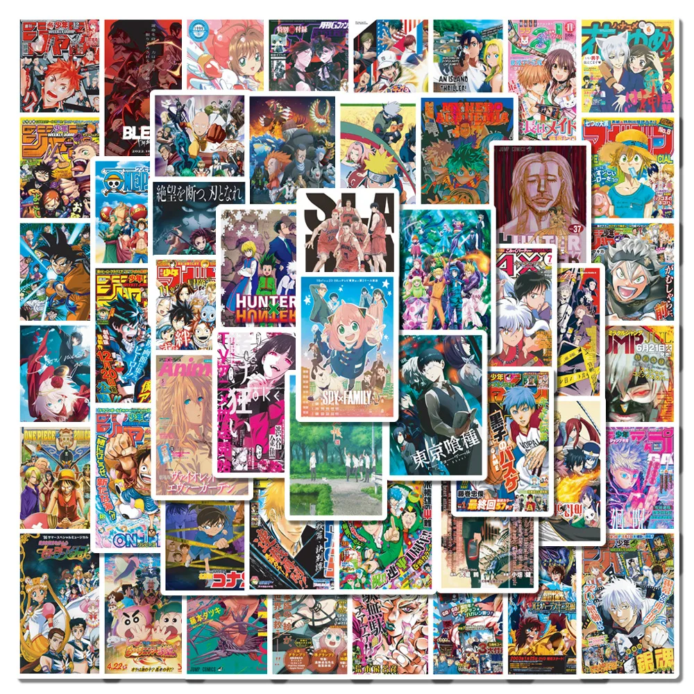 50pcs Anime Poster Graffiti Cartoon Stickers Laptop Suitcase Notebook Waterproof Sticker Decoration Supplies For Kids Toy