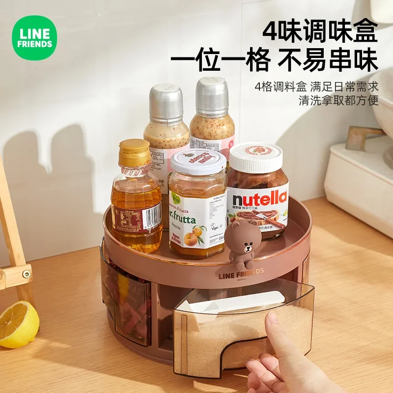 Linie Freunde braune Küche Gewürz box neue Home Office Anime Kawaii Doppels chicht rotierende Snack Kosmetik Lager regal Geschenk