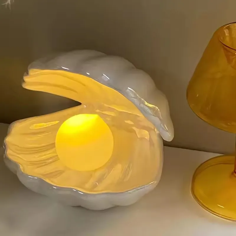 

Creative Shell Night Light Ceramic Shell Pearl Lamp Dazzle Color Lamp Ceramic Desktop Ornaments Jewelry Shell Storage Tray Home