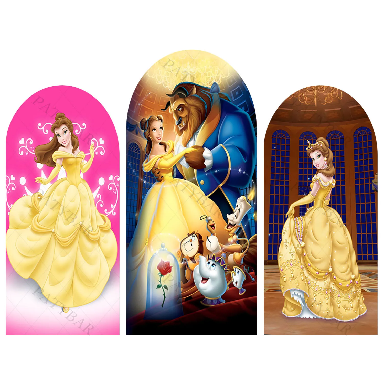 

Arch Beauty and the Beast Princess Belle Background Kids Birthday Party Backdrop Polyester Arch Banner Photography Props