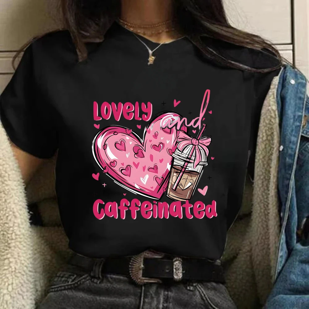 Women's short sleeved European and American Valentine's Day Mother's Day heart-shaped round neck women's top  t shirt women