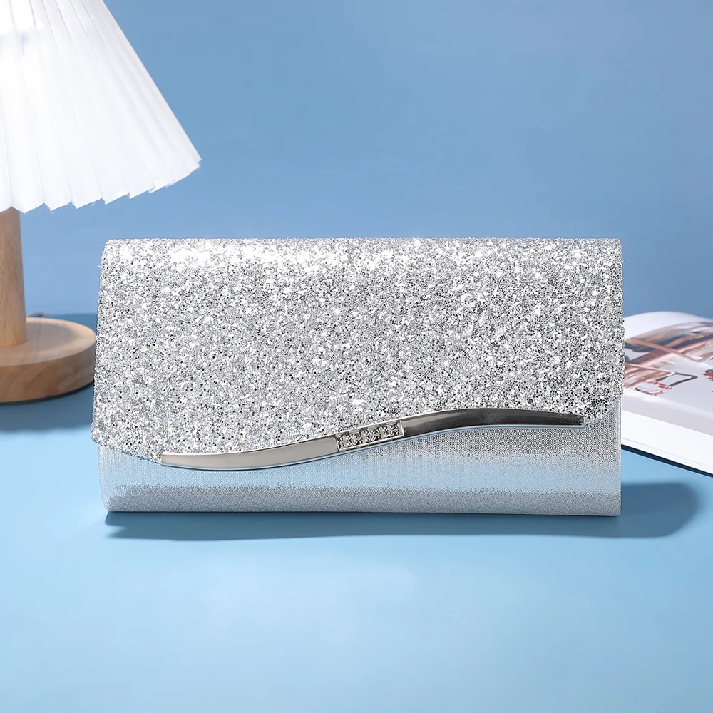 

New metallic sequin evening bag - elegant lady-style banquet party dress handbag - fashionable chain strap cross-body bag
