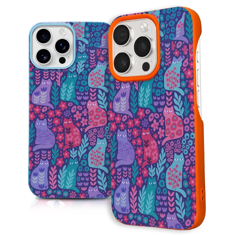 

Cute Cats and Flowers Phone Case for iPhone 16 15 14 13 12 11 Plus Pro Max Floral Patterned Stylish Design
