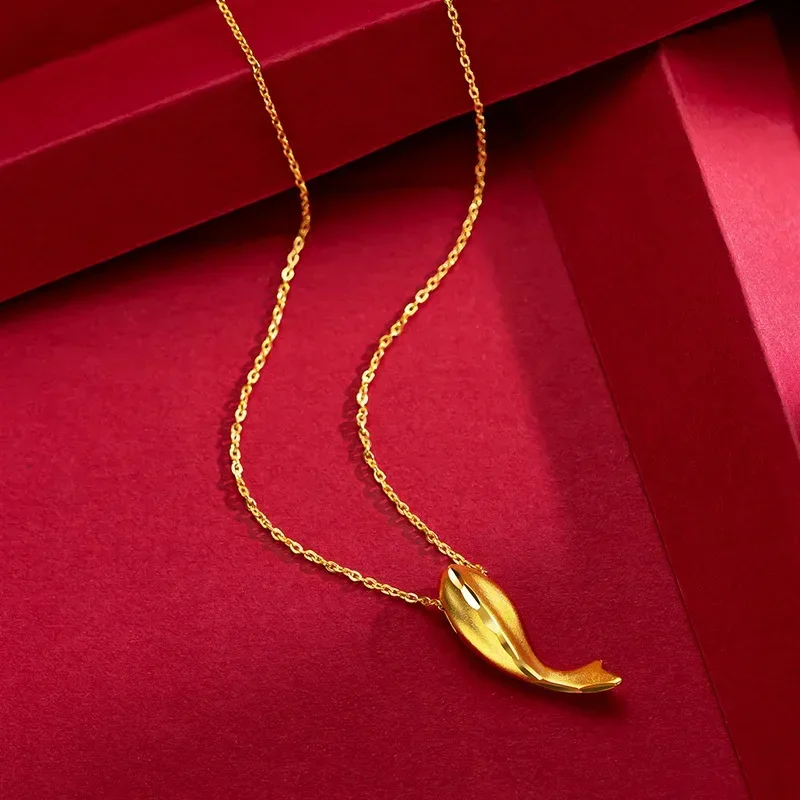 

9999 Real Gold 24K Fashion Temperament Gold Dolphin Necklace Clavicle Chain Female Golden Dolphin Small Fish Clavicle Necklace