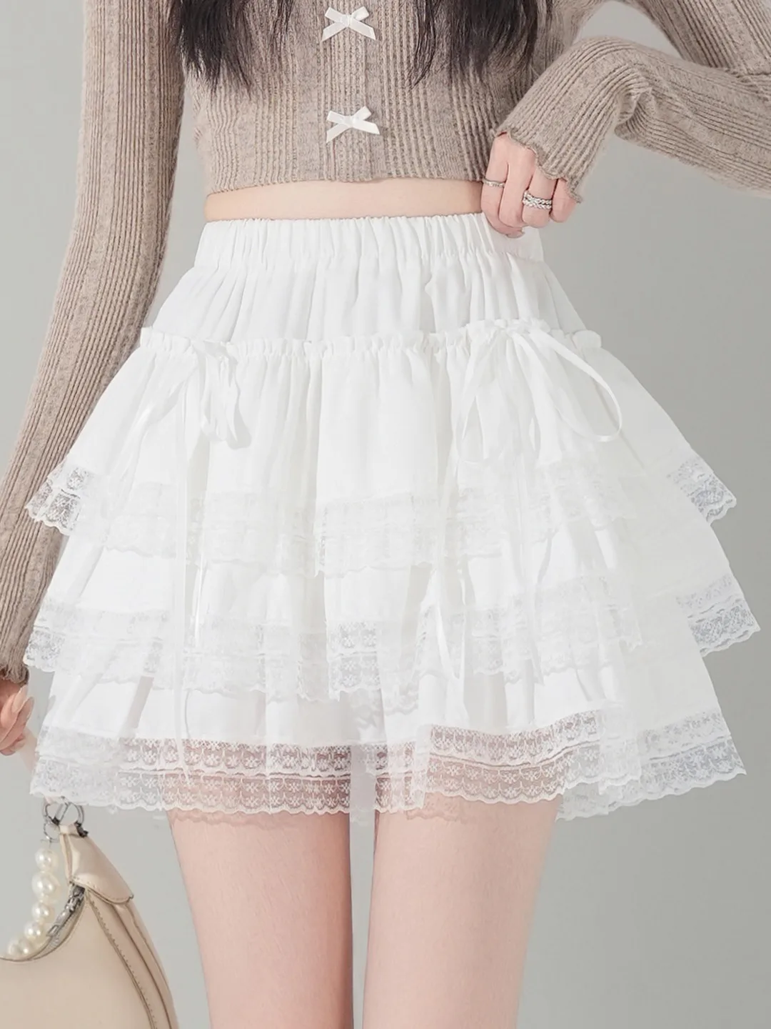 バレエスタイルノットケーキスカートレディース春夏ハイウエストヒップカバー甘いaラインふわふわショートスカート