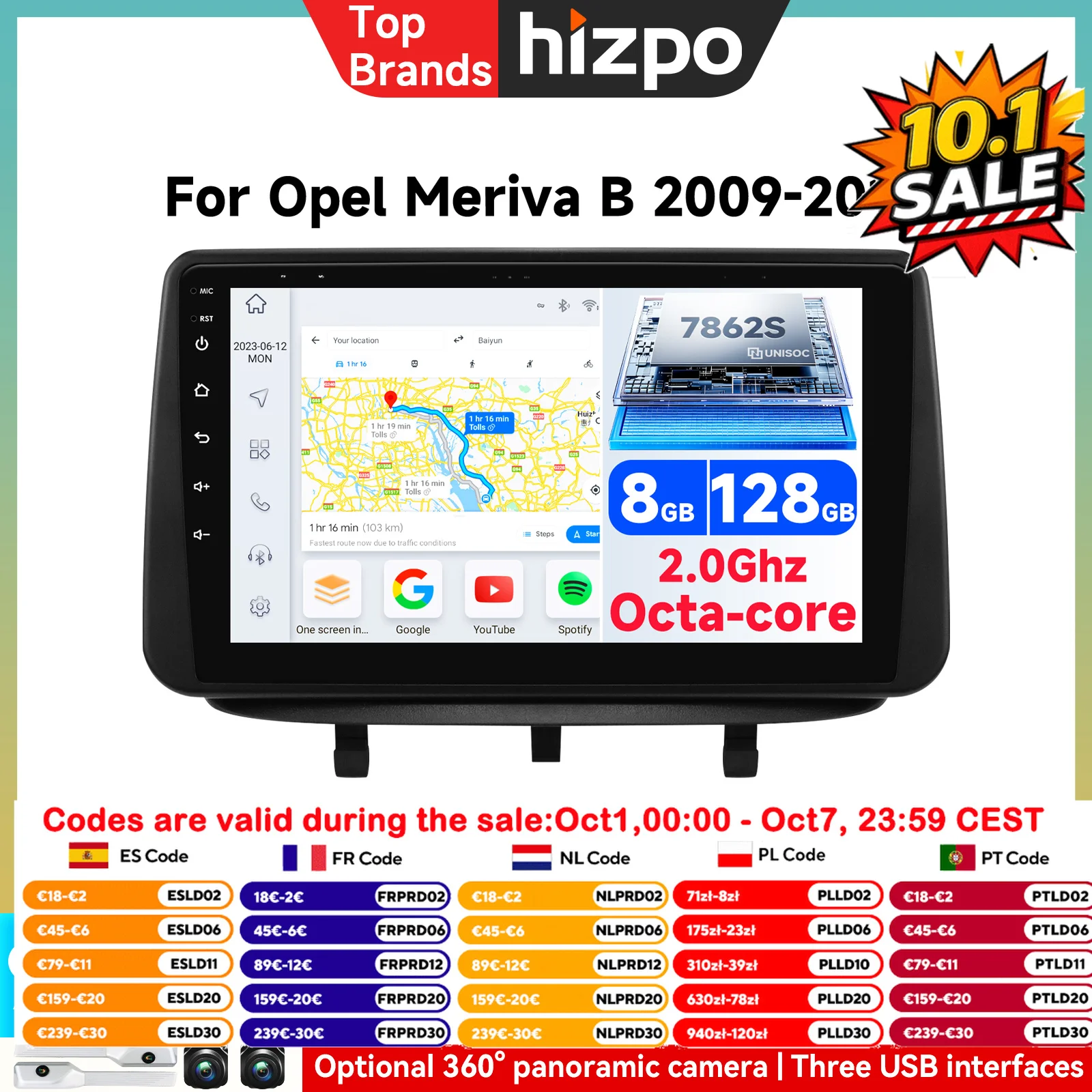 Autoradio Android 2K QLED per Opel Meriva B 2009-2014, Lettore Multimediale Video GPS CarPlay Auto 4G WIFI Stereo con AI DSP