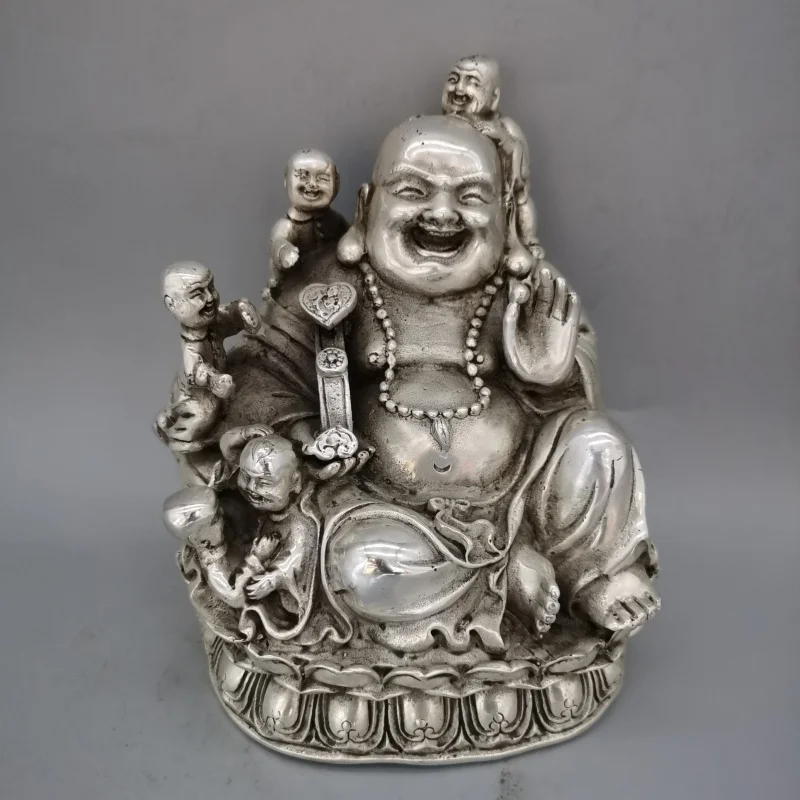 

China collects antique bronze white bronze study decorations home ornaments handicrafts Maitreya Buddha statues Desktop Decor