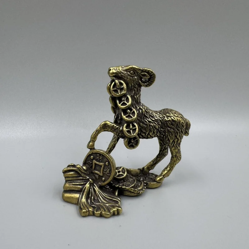 Antique Collectible Bronze Ornament: Money-Biting Bringing Treasure, Brass Three Sheep Bring Prosperity Decoration Craftsm