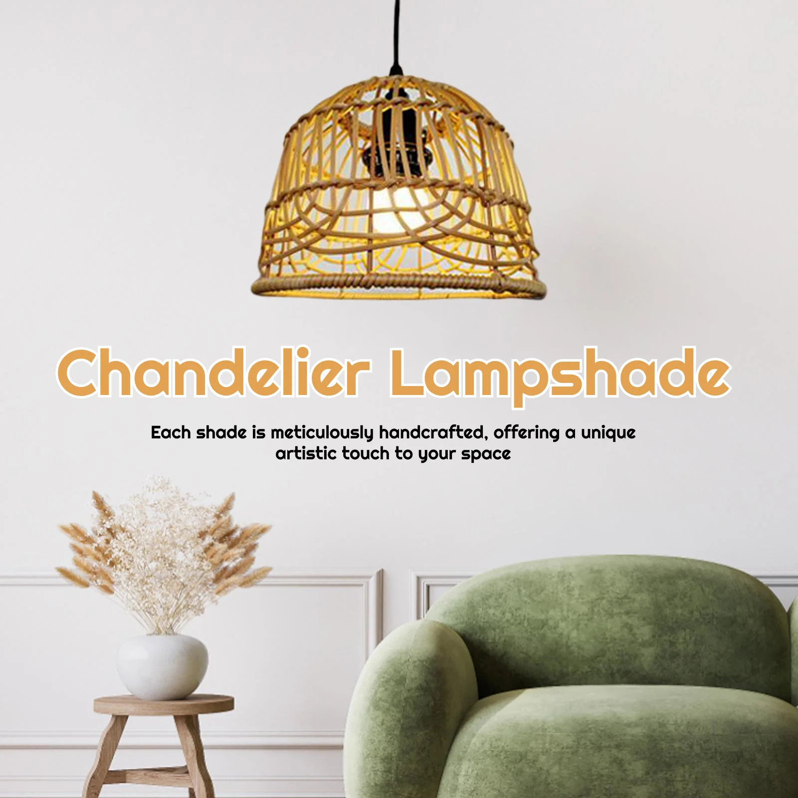 Simple Rattan Chandelier Lampshade Pendant Light Hanging Lamp Shade Cover for Hotel Tea House and Home Ornament