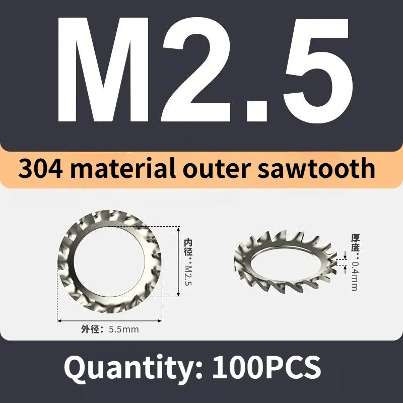 65 Manganese Steel Outer Serrated Lock Washer 304 Stainless Steel Inner Serrated Stop Washer Locking Washer M3-M24
