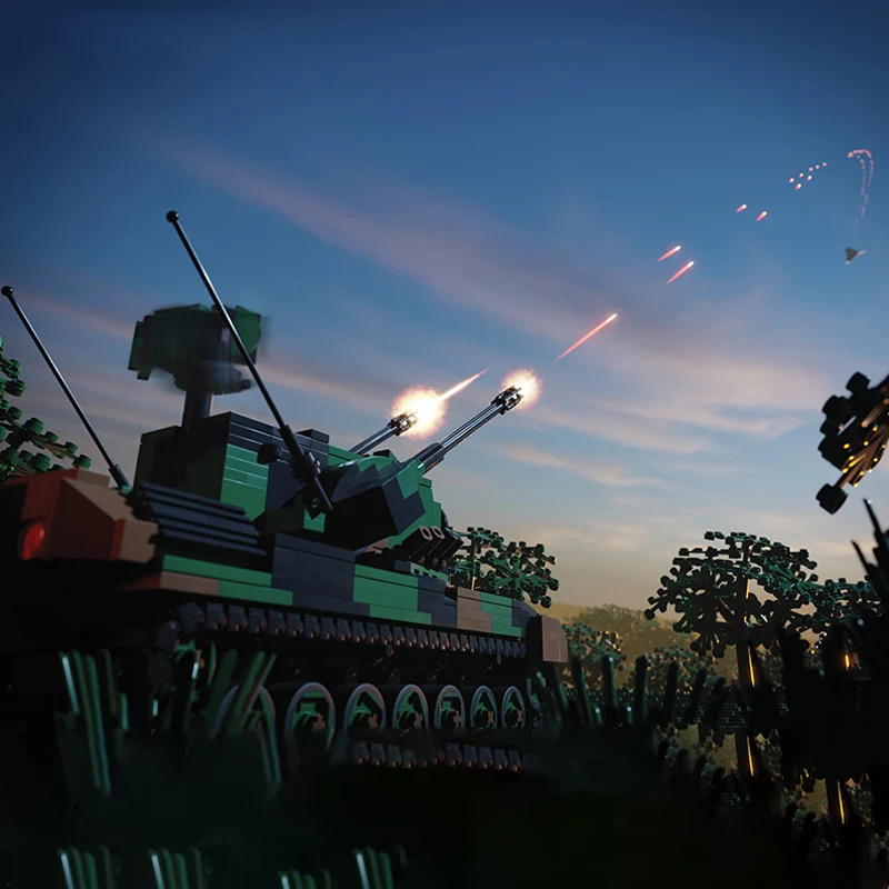 qwert Twin-Barrel Armored Tank Model MOC Building Bricks War Equipment Modular Technology Gifts Holiday Assemble Children Toy
