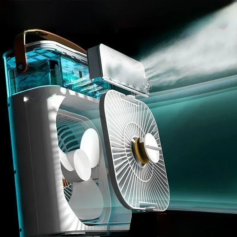 جديد مروحة محمولة صغيرة مكيفات الهواء USB مروحة كهربائية مبرد الهواء LED ضوء الليل رذاذ الماء متعة 3 في 1 مرطب الهواء