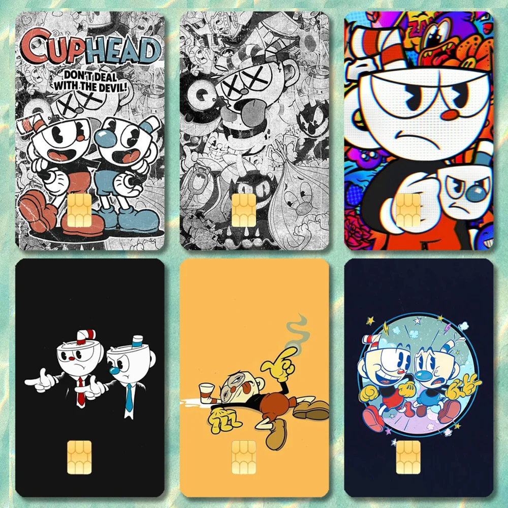 

C-CupheadS Retro Stickers Cartoon Credit Card Visa Debit Bank Charge Card Bus Metro Waterproof Sticker Decal Decoration
