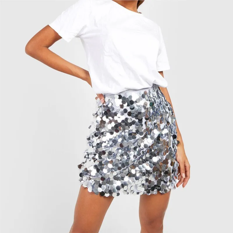 Elegant Party Dance Skirt Woman's Fashion Sequin Splicing Design Mini Sexy High-waisted Skirt Ladies Vacation Half-length Skirt