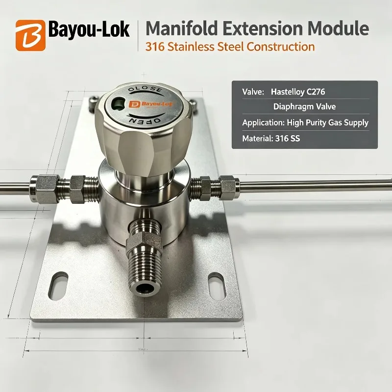 Argon CO2 Helium Acetylene Propane LPG Stainless Steel High Flow Gas Manifold Extended Type Control System With Valve Fitting