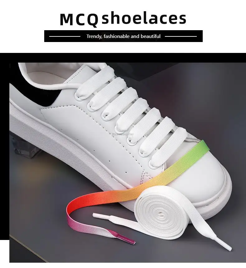 MCQ Schwarz Weiß Schnürsenkel Regenbogen Schnürsenkel Sneaker Freizeitschuhe Schnürsenkel Farbverlauf 1,2 cm Breite 100/120/140 cm Flache Schnürsenkel Schnürsenkel – Detail 8