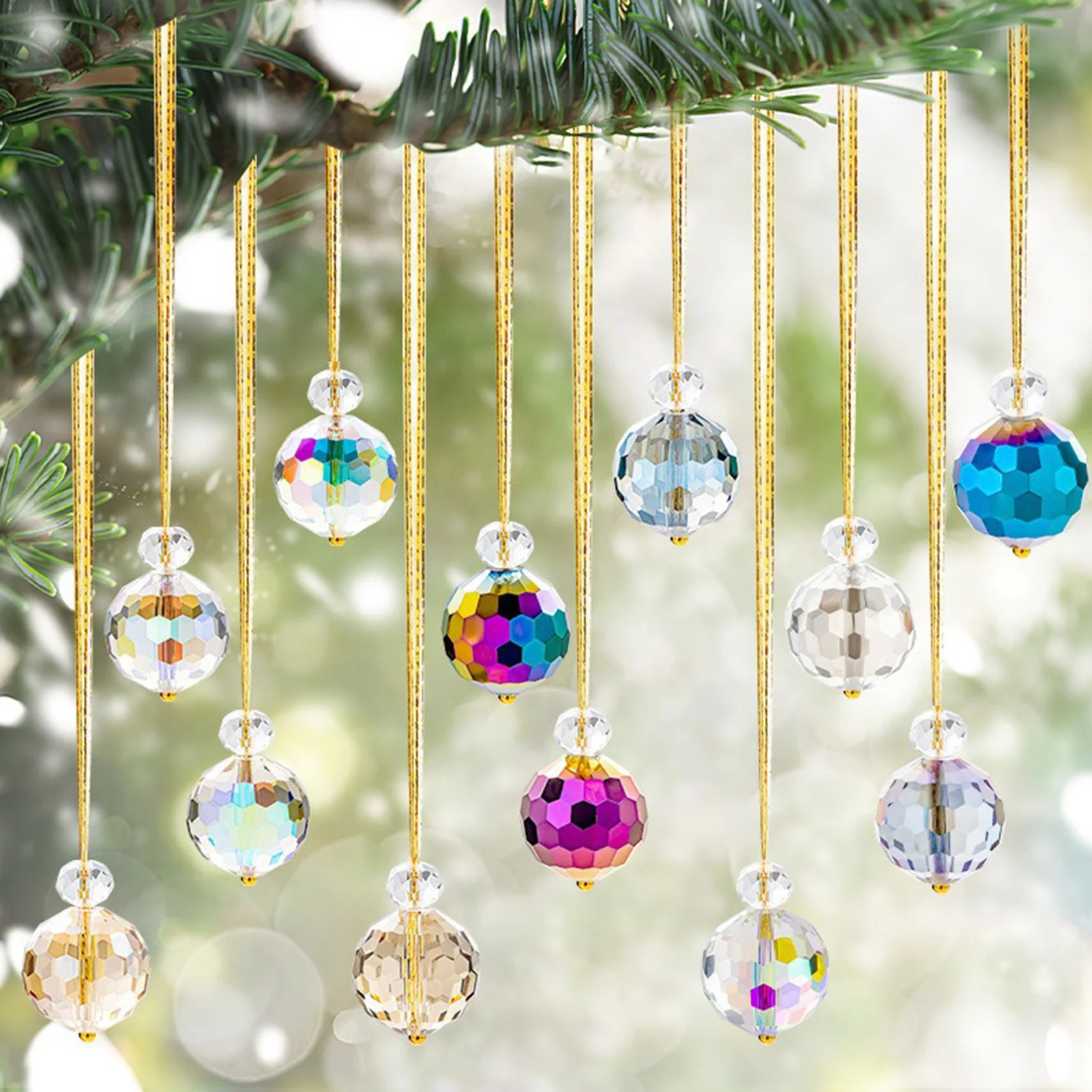 12pcs Mini Christmas Glass Ball Ornaments Crystal Sun Catcher DIY Xmas Tree Pendants 2024 Christmas Home Party Decoration Props