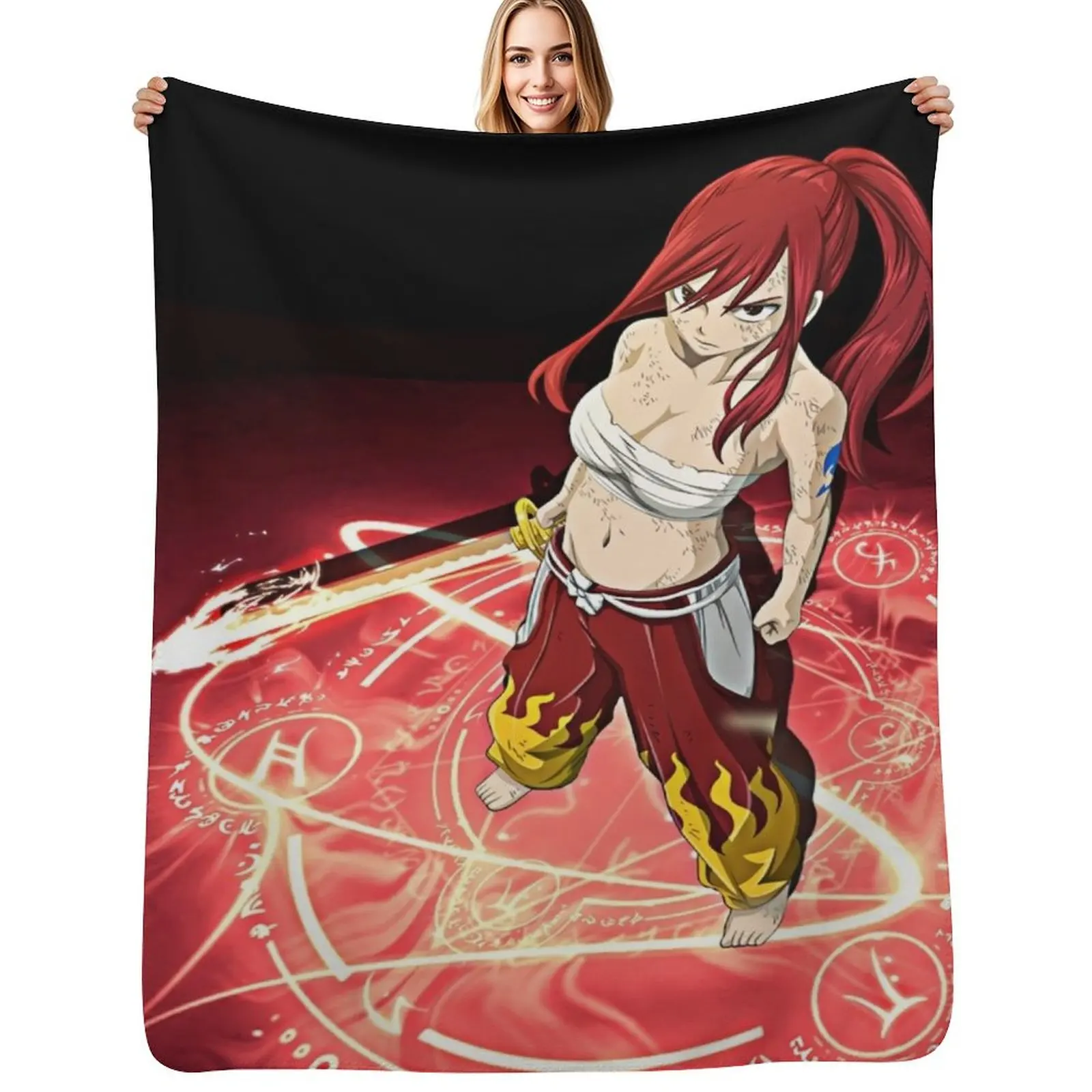 

Erza Scarlet Throw Blanket Sofa Quilt Bed Fashionable Nap Plaid Blankets