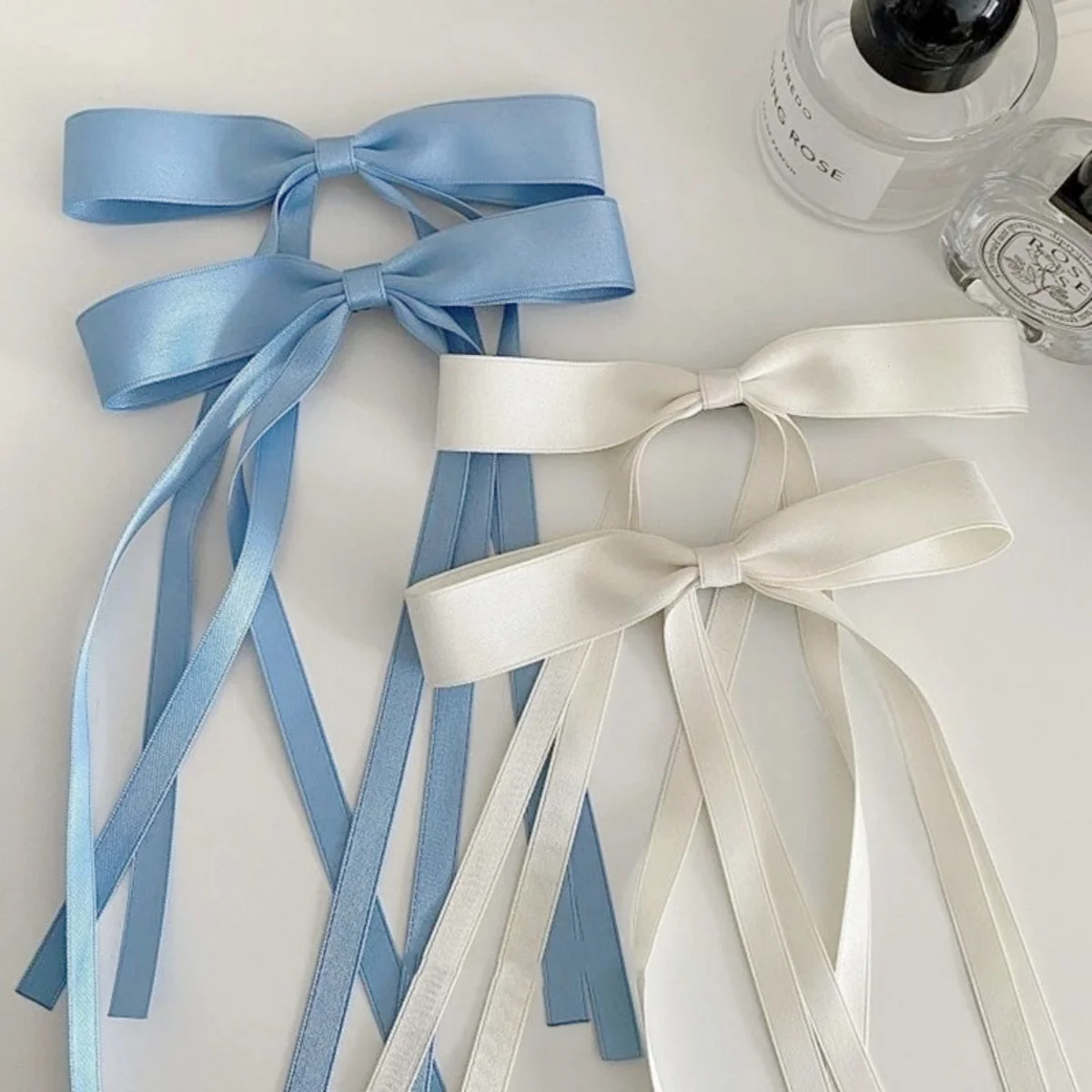 New Colored Satin Ribbon Bowknot Hair Clips Essential for Girl Braided Hair Bows Fashion Long Tassel Women Barrettes accessories image 4
