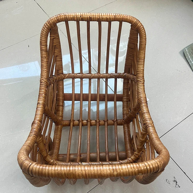 Vintage Baby Rattan Cart Newborn Photography Furniture Hand-woven Baby Stroller Photo Posing Chair Studio Photoshoot Accessories