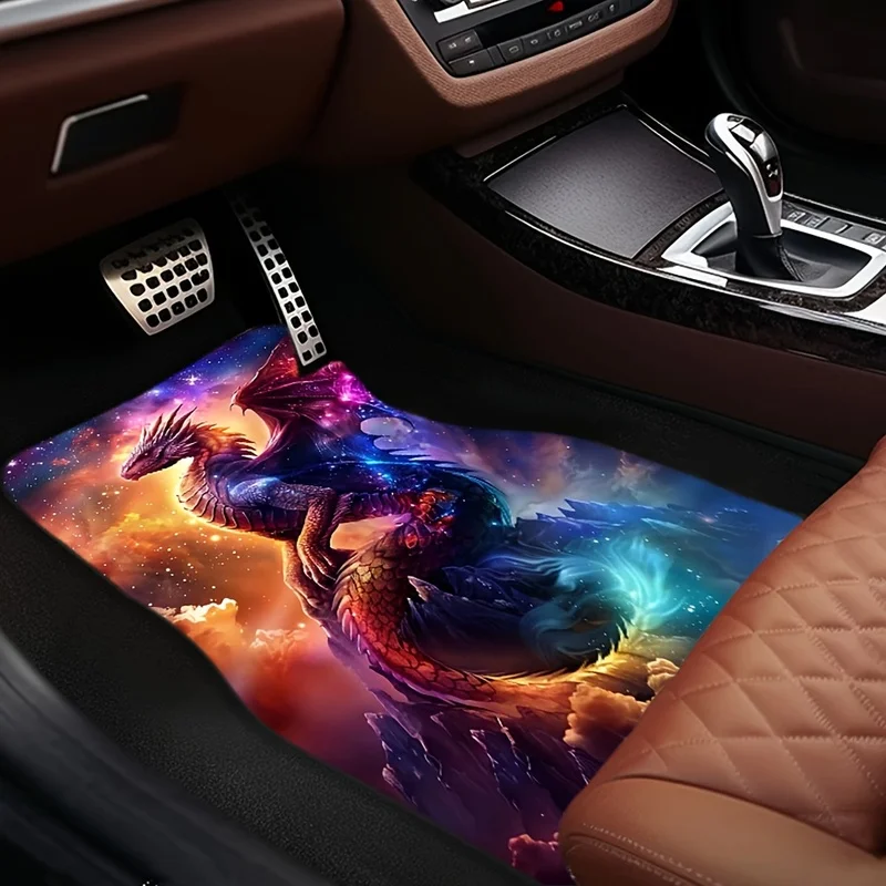 4Pcs Car Floor Mats, Galaxy Dragon Print, Fantasy Car Interior Accessories
