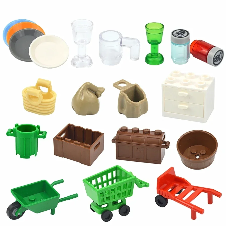 Mini Food Accessories Building Block MOC City Figures Brick Fish Apple Hot Dog Cake Pizza Fries Chicken Box Plate Compatible Toy