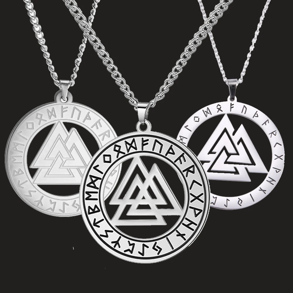 LIKGREAT Nordic Runes Pendant Necklace Men Triangle Valknut Vegvisir Amulet Scandinavian Vintage Jewelry Gift Dropshipping