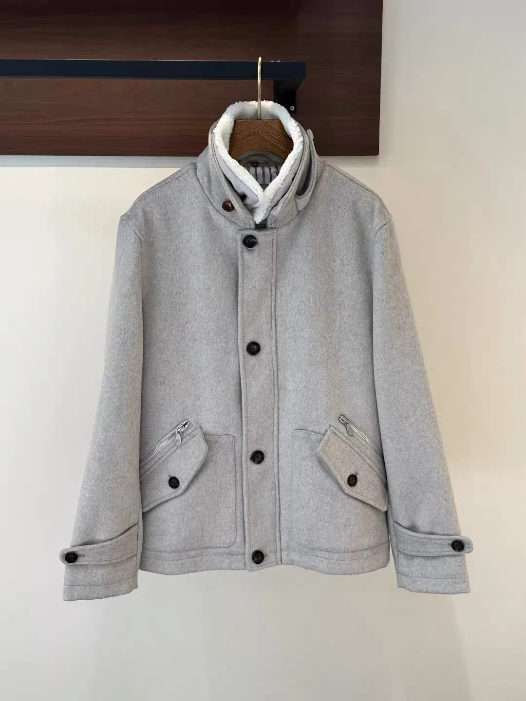 

Italian Sle Luxury Men's Jaet Autumn Winter Removable Mink Collar 80 Wool Fabric 20 Camere Stand Fit Long Sve