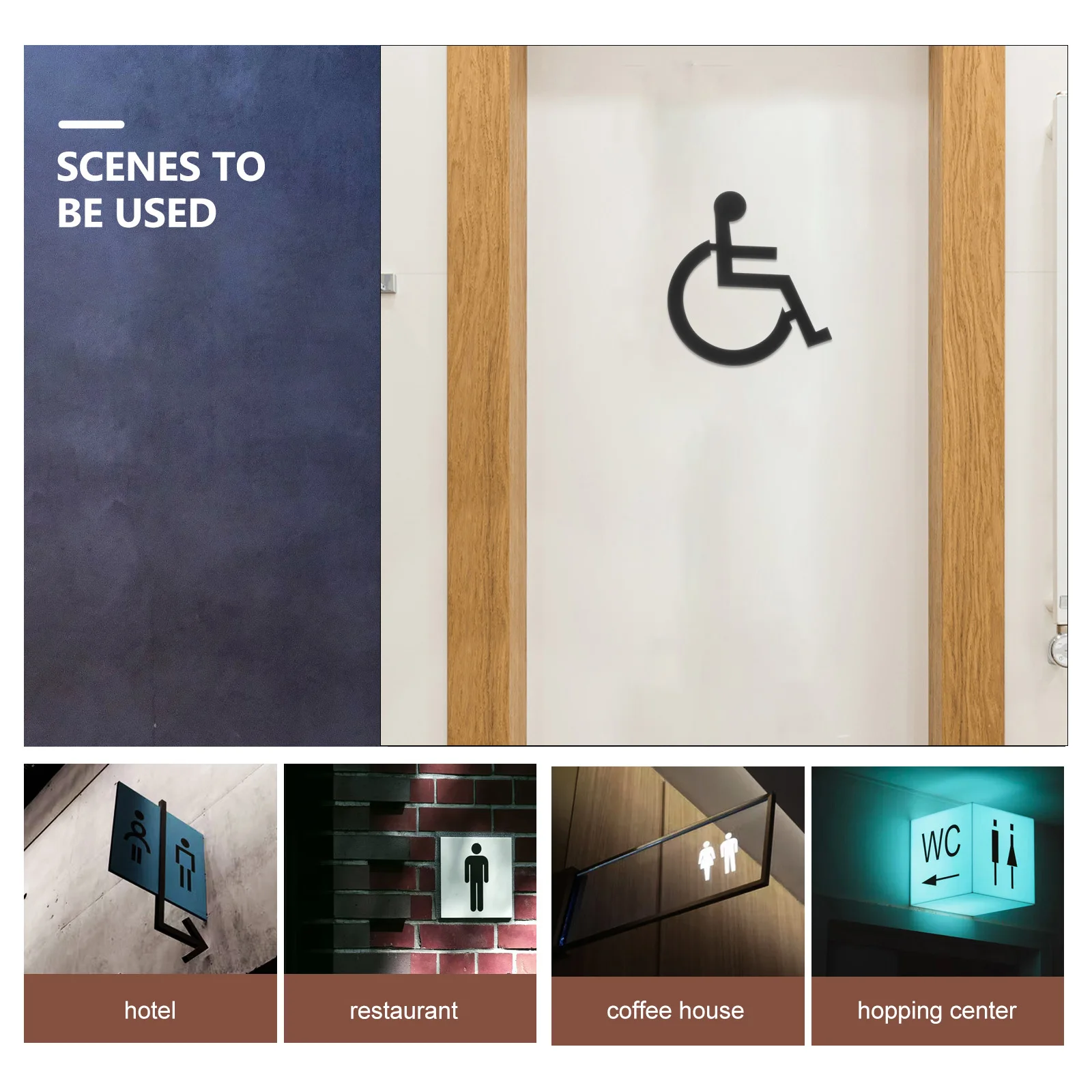 

Wheelchair Bathroom Sign Disabled Handicap Restroom Universal Black Stainless Steel Signs for Business Toilet Door Decor