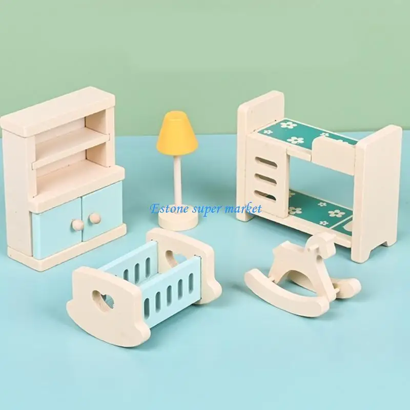 

090B Dollhouse Miniature Bed With Drawer Bedroom Simulation Furniture Model
