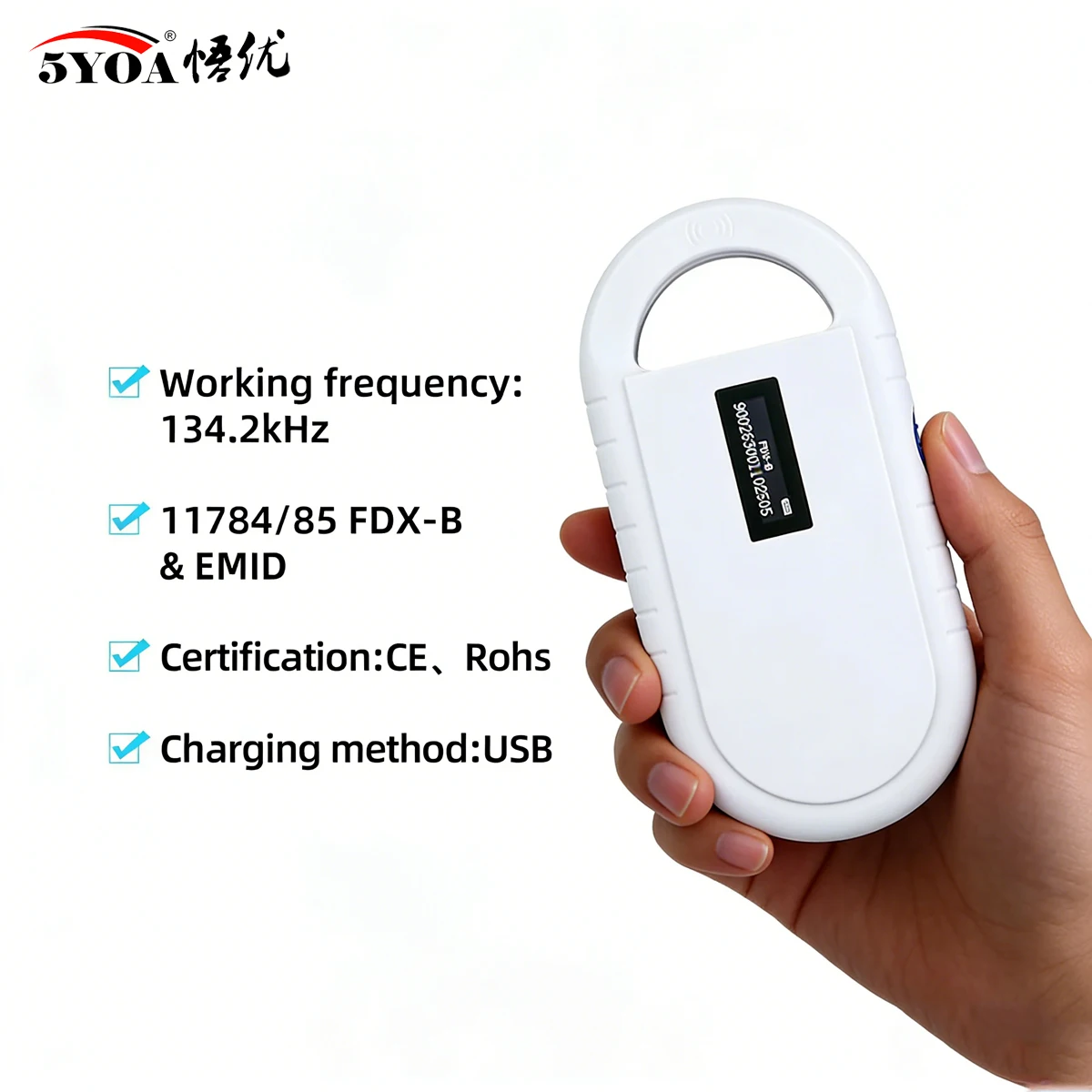 5YOA WS180 Handheld RFID Scanner Animal ID Reader OLED Display USB Microchip Scanner for ISO11784/5 Chip Pet Microchip Reading