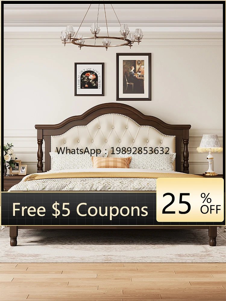 

LYY Retro Solid Wood Bed 1.8m Double Bed Master Bedroom 1.5 Modern Simple Furniture 2m x 2m