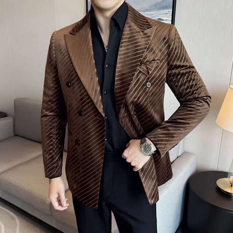 

2024 The Main Spring New Explosive Striped Pattern Single West Coat Casual Fashion with Handsome Comfortable Suit Men's Clothing