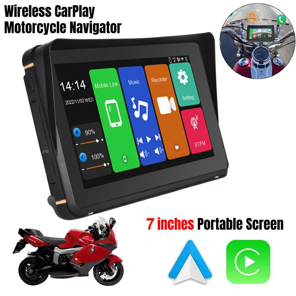 

7 Inch Touch Motorcycle GPS Navigation Portable Motorcycle Special Navigator Support CarPlay / Android Auto IPX76 Waterproof