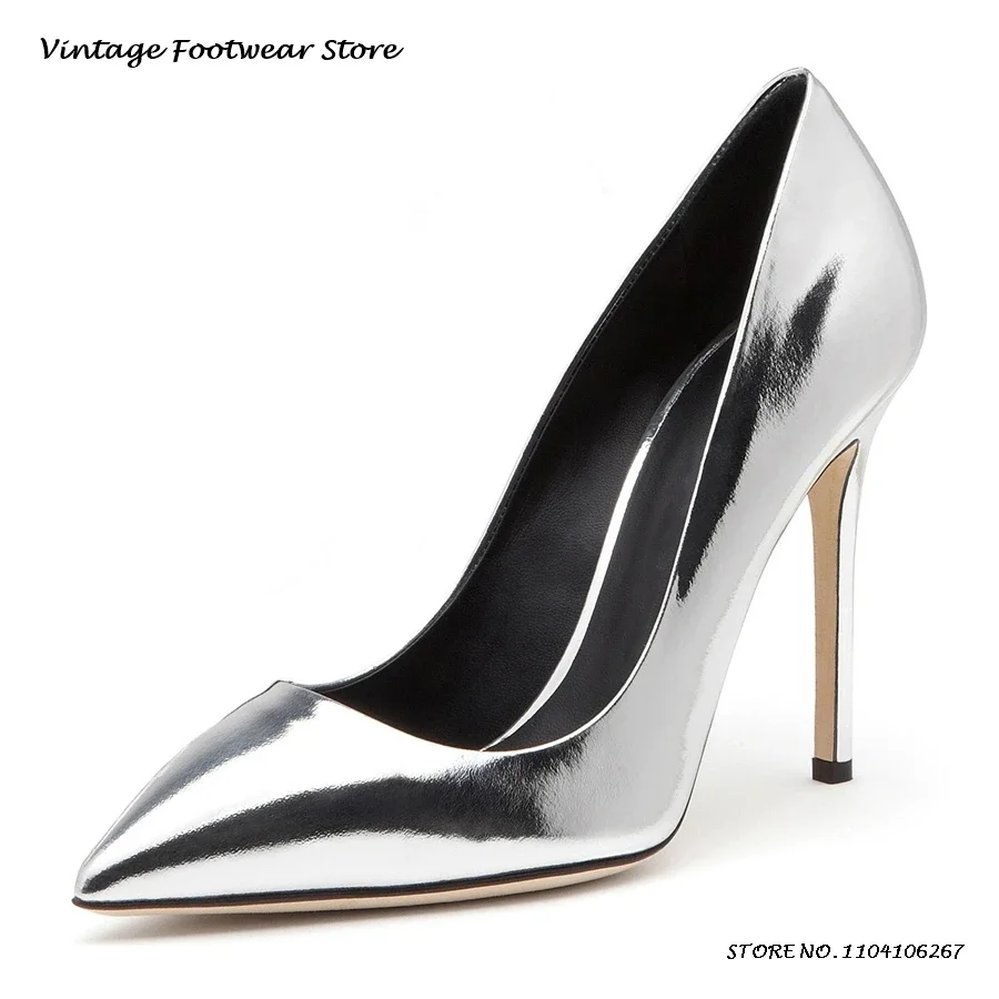 

Туфли-лодочки из лакированной кожи металлик, однотонные туфли на тонком высоком каблуке с острым носком, женские весенне-осенние модельные туфли без шнуровки на шпильке