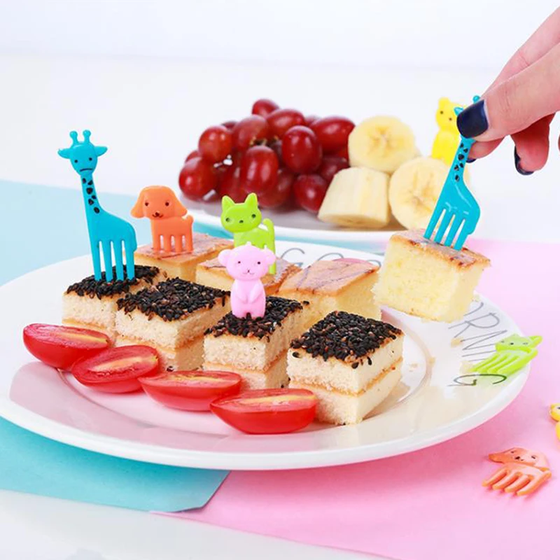 Mini selecciones de comida de dibujos animados de granja para niños, 8/10/24/52 piezas, aperitivos, pasteles, postres, fruta, tenedores, almuerzo, accesorios Bento, decoración de fiesta