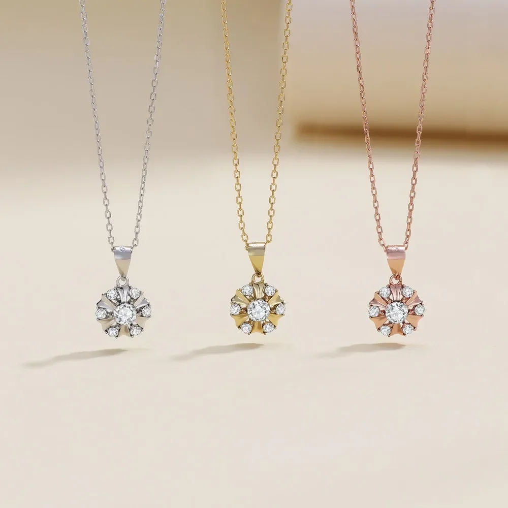 Daisini Round Cut 925 Sterling Silver Pendant Necklace with Swarovski Crystal 18k White Gold Plated Luxurious Women Fine Jewelry