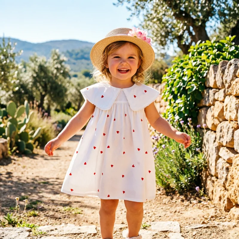 Girls Dress 2026 Summer Heart Print Cute Kids Dress for Baby Girls Toddler Girls Casual Daily Wear Party Holiday