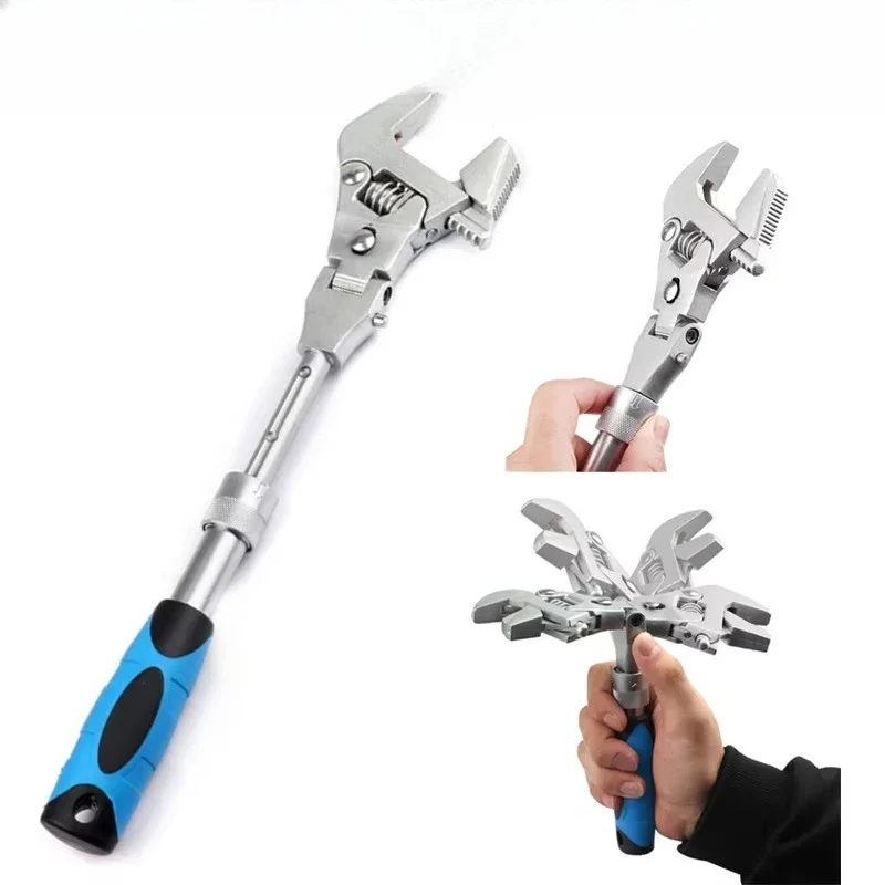10-Inch Adjustable Ratchet Wrench 5-in-1 Torque Wrench 180 Degree Folding Wrench Home Maintenance Manual Tools