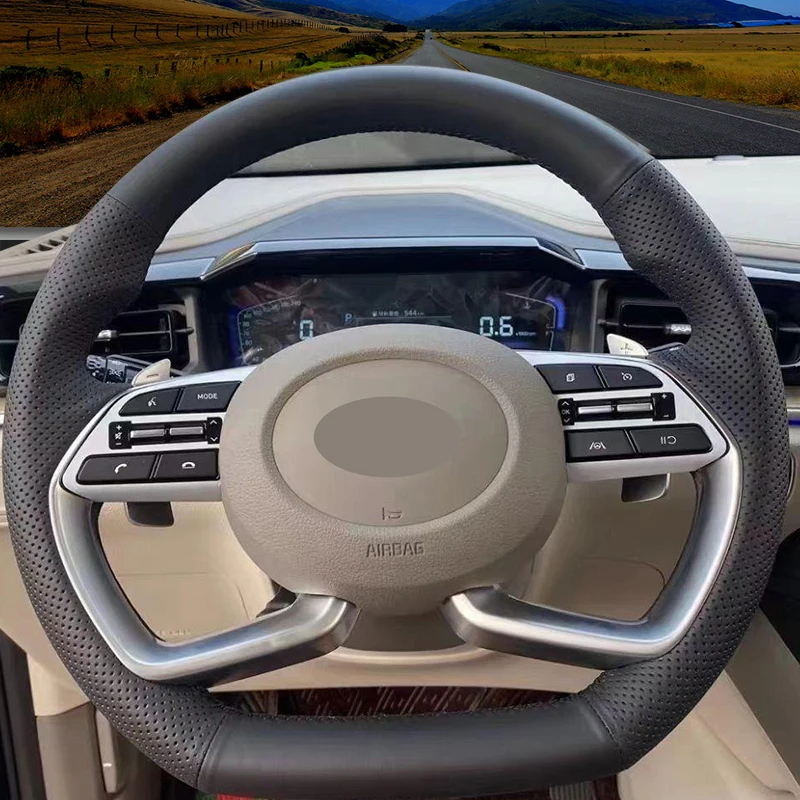 

Изготовленный на заказ кожаный чехол на руль из микрофибры для Hyundai Alcazar 2021, Creta Venue 2022, Elantra 5 Solaris Elantra Sport GT