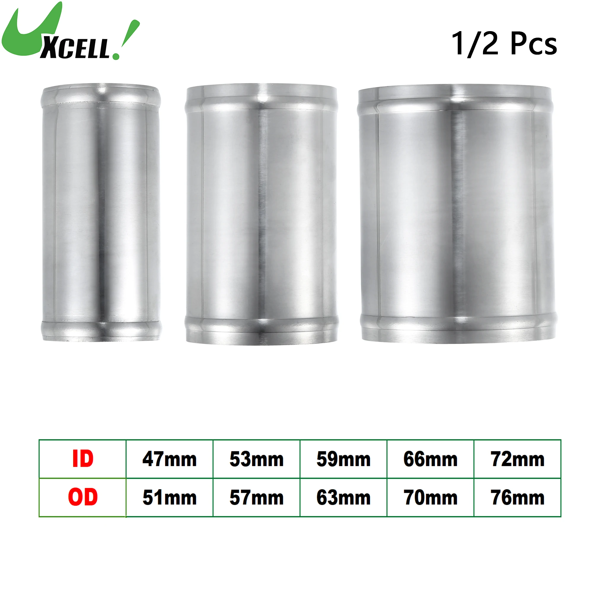 UXCELL 47mm 53mm 59mm 66mm 72mm ID Aluminum Alloy Intake Piping Adapter 120mm Length Pipe Connector 51mm-76mm OD