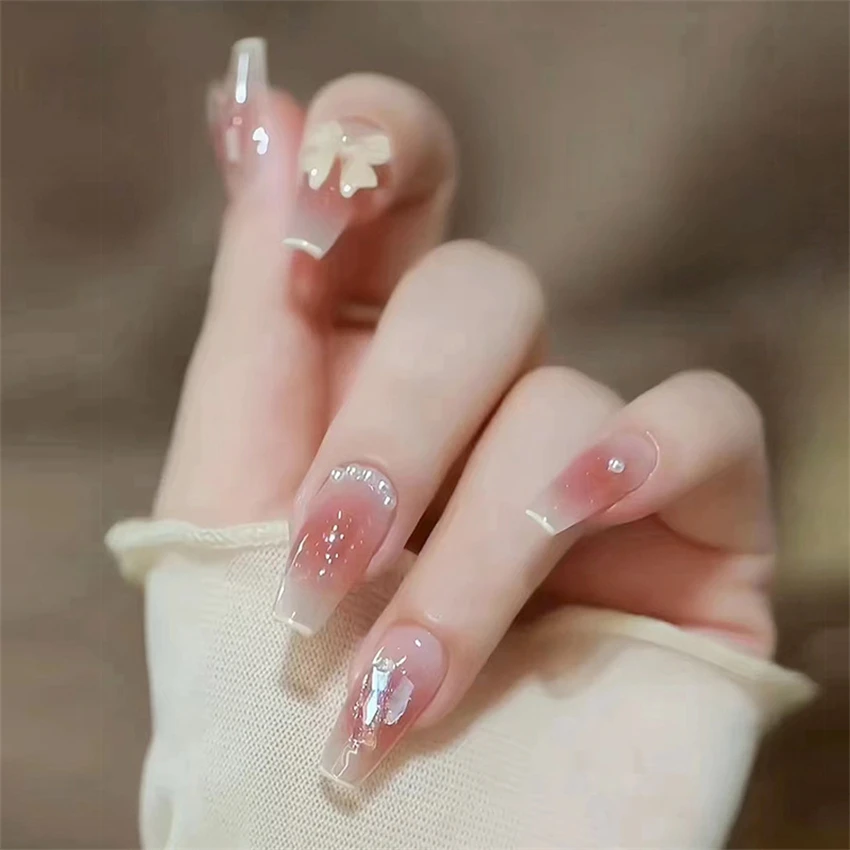 24 pçs/set cor popular diamantes falso arte do prego premium sentimento clareamento projetos vestindo unhas falsas adesivo imprensa na arte do prego