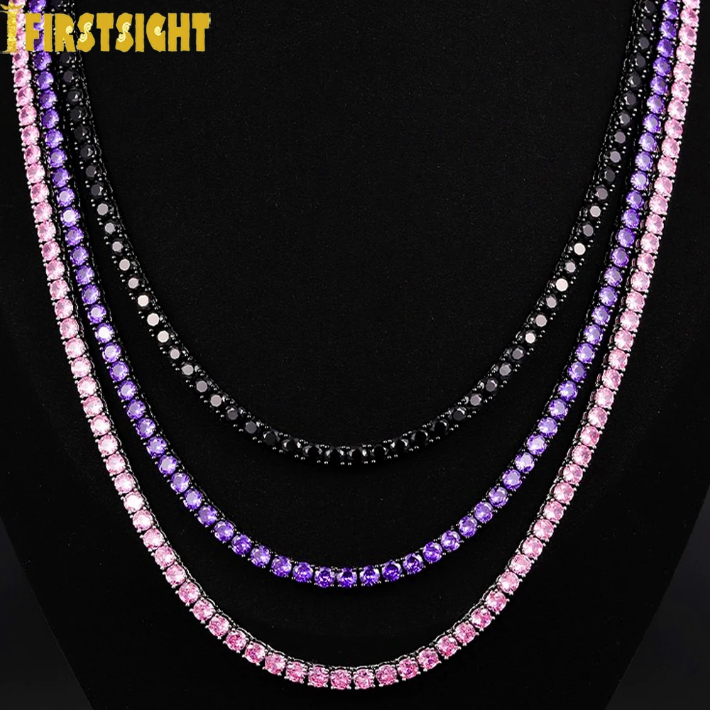 New Iced Out Bling AAAA Zircon 5mm Tennis Chain Necklace Women Hip Hop Fashion Jewelry Silver Color Purple CZ Choker Necklaces