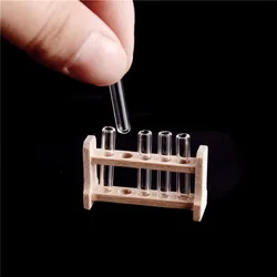 Hot Sale 5pcs/set Laboratory Glass Test Tubes with Wooden Rack Set 1:12 Dollhouse Miniature Accessory Decoration Ornament