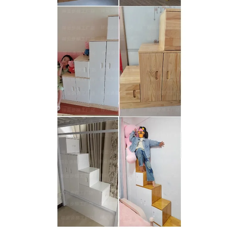 Solid wood household bed attic stair cabinet ladder cabinet overall combination drawer storage climbing ladder