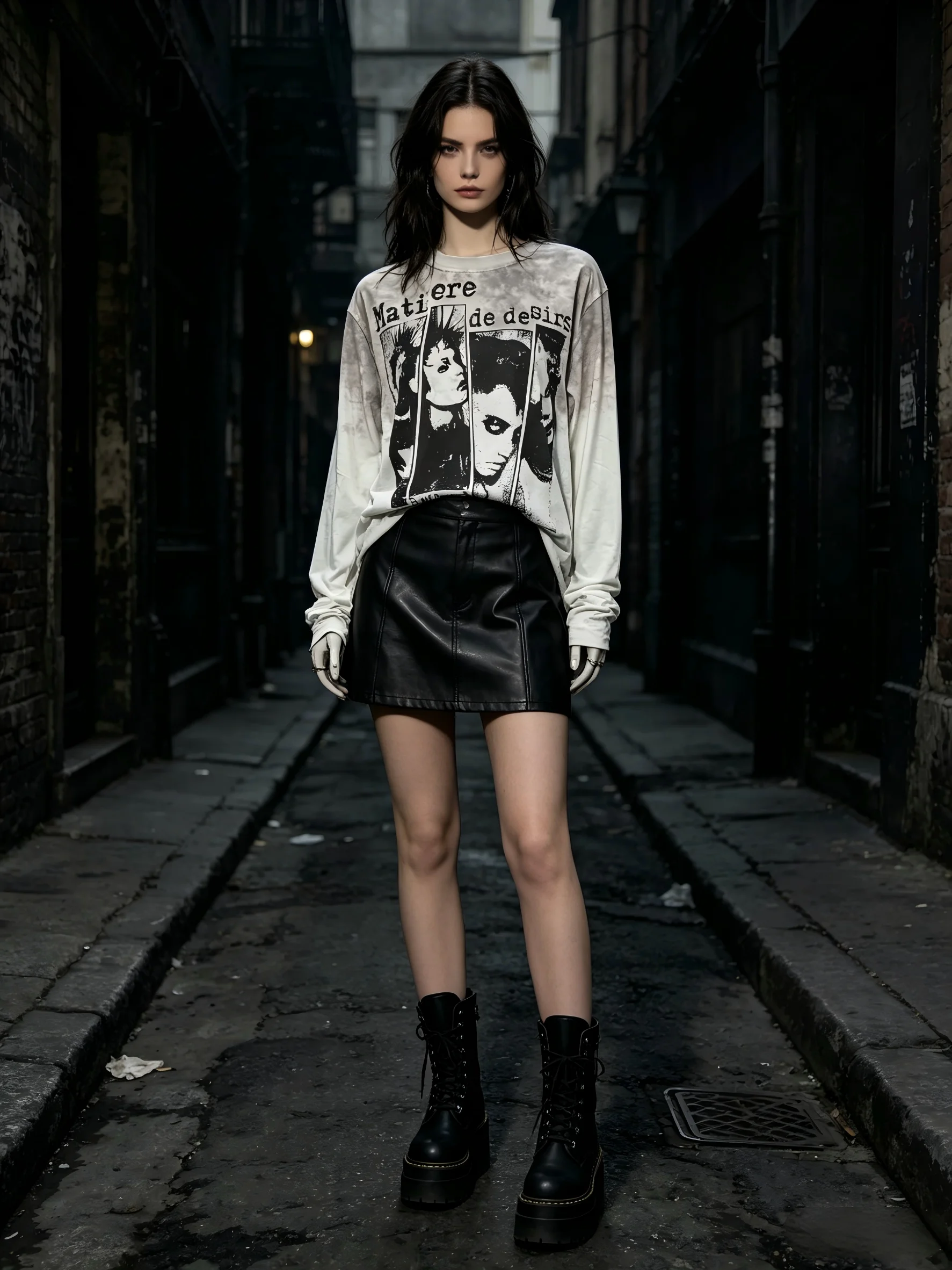 Japanese Subculture White Mist Dirty Wind Guitar Print Long Sleeve T-Shirt Y2K Hip-Hop Gothic Style Loose Fit for Men And Women